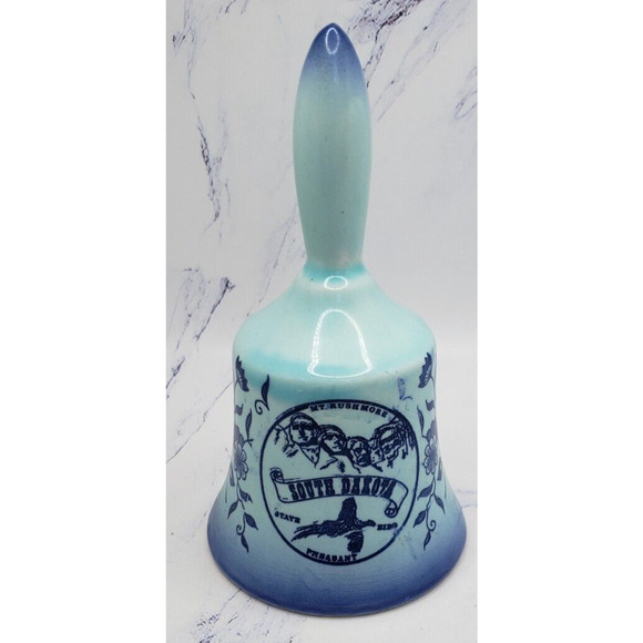 Blue & White Souvenir South Dakota Mount Rushmore 5 Inch Collectible Bell - Picture 1 of 7